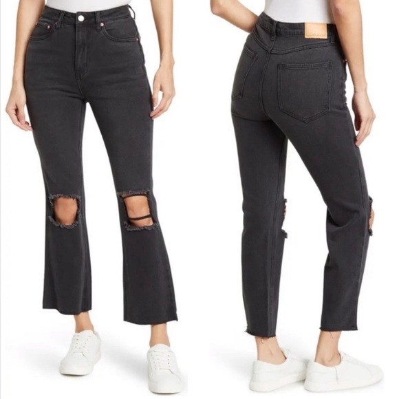 Avec Les Filles Black Cropped Bootleg Distressed Jeans - Picture 1 of 10
